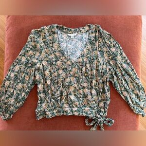 American Eagle Floral V-Neck Wrap Top